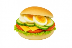 Zacht bolletje met kaas, sla, tomaat, komkommer, coleslaw en ei