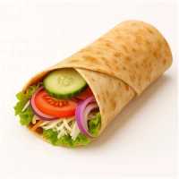 Wrap van gekruid gehakt (rundvlees), gevuld met rauwkost